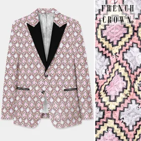 Azalea Pink And Astra Yellow MultiColour Designer Embroidered Peak Collar Tuxedo Blazer