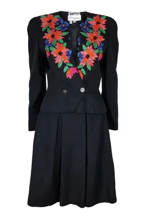 BRUCE OLDFIELD Vintage Black Floral Embroidered Skirt Suit (10)