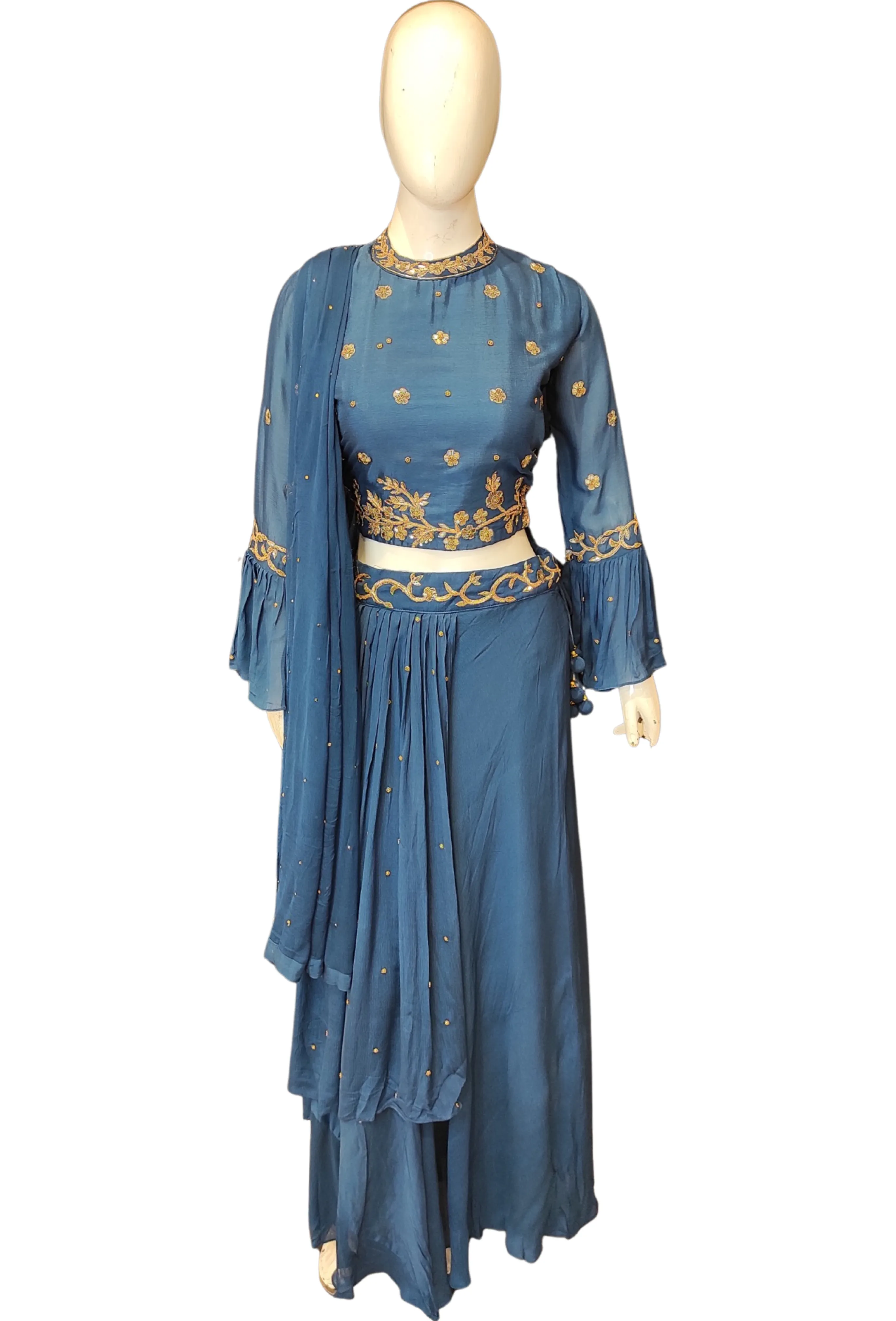 Chinon Blouse and Skirt with Dabka and Sippi Work