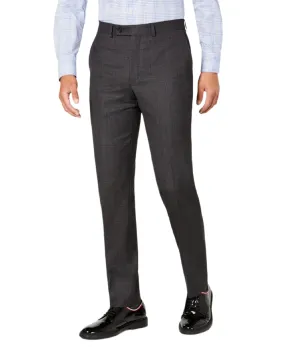 DKNY Men's Modern-Fit Stretch Windowpane Suit Pants, Charcoal, 36Wx34