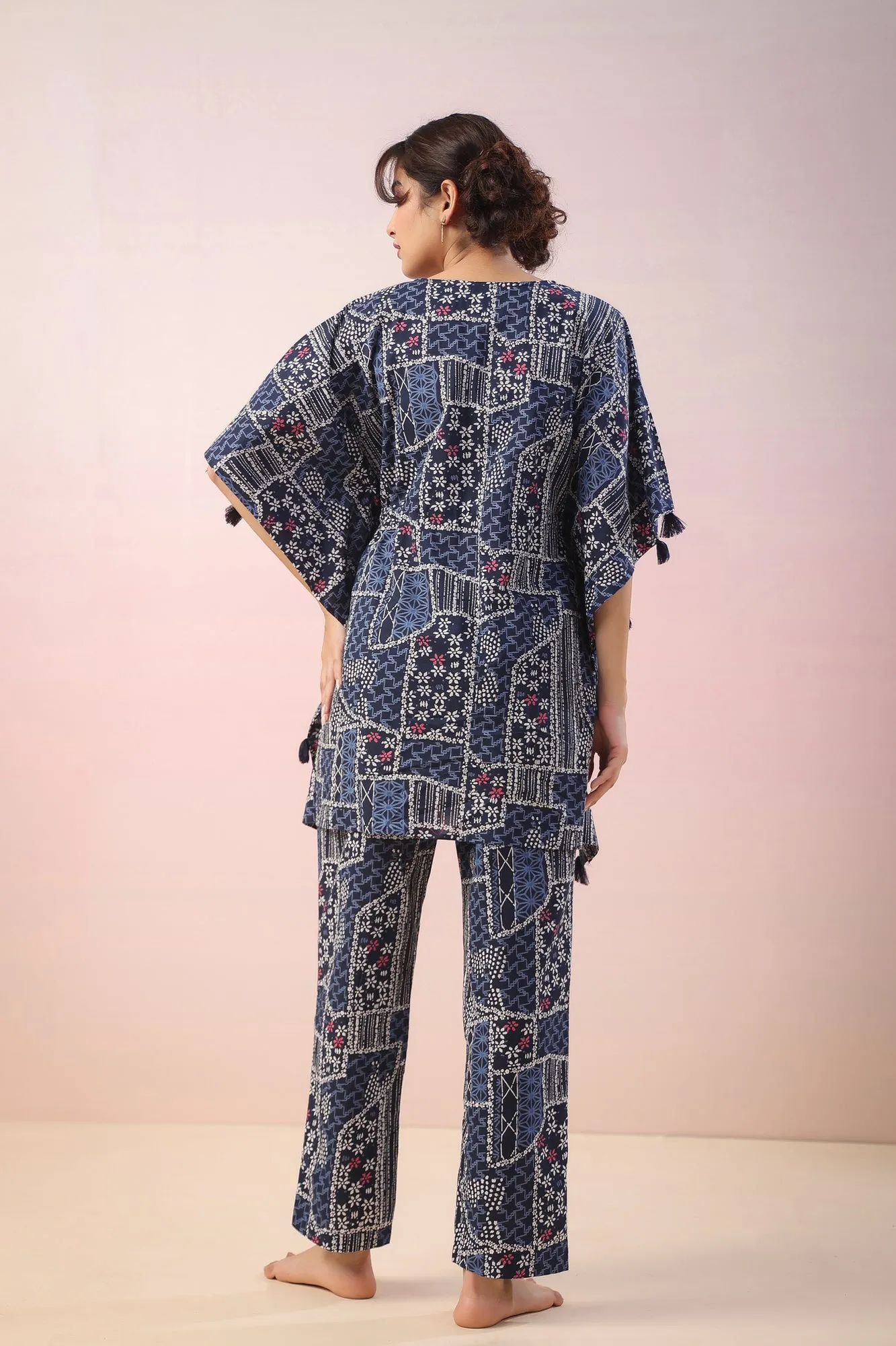 Doodle Print on Indigo Kaftan Co-ord Set