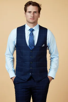 EDINSON - Navy Sky Check Single Breasted Waistcoat