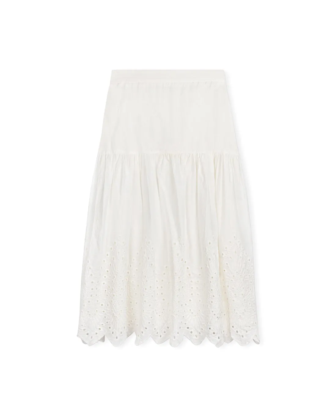 Eyelet Poplin Scalloped Hem Midi Skirt