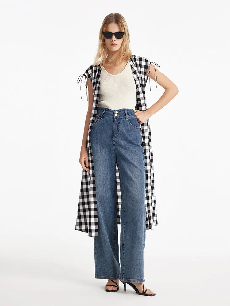 Gingham Single-Breasted Women Midi Dress