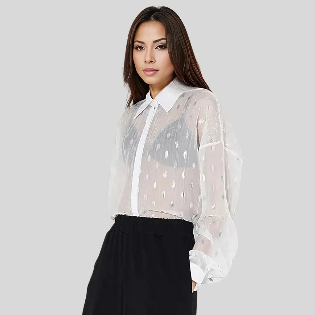 Lite Oversized Fit Shirt-Blouse with Polka Dot Print