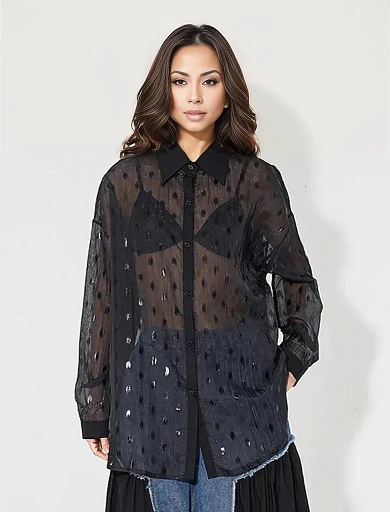 Lite Oversized Fit Shirt-Blouse with Polka Dot Print