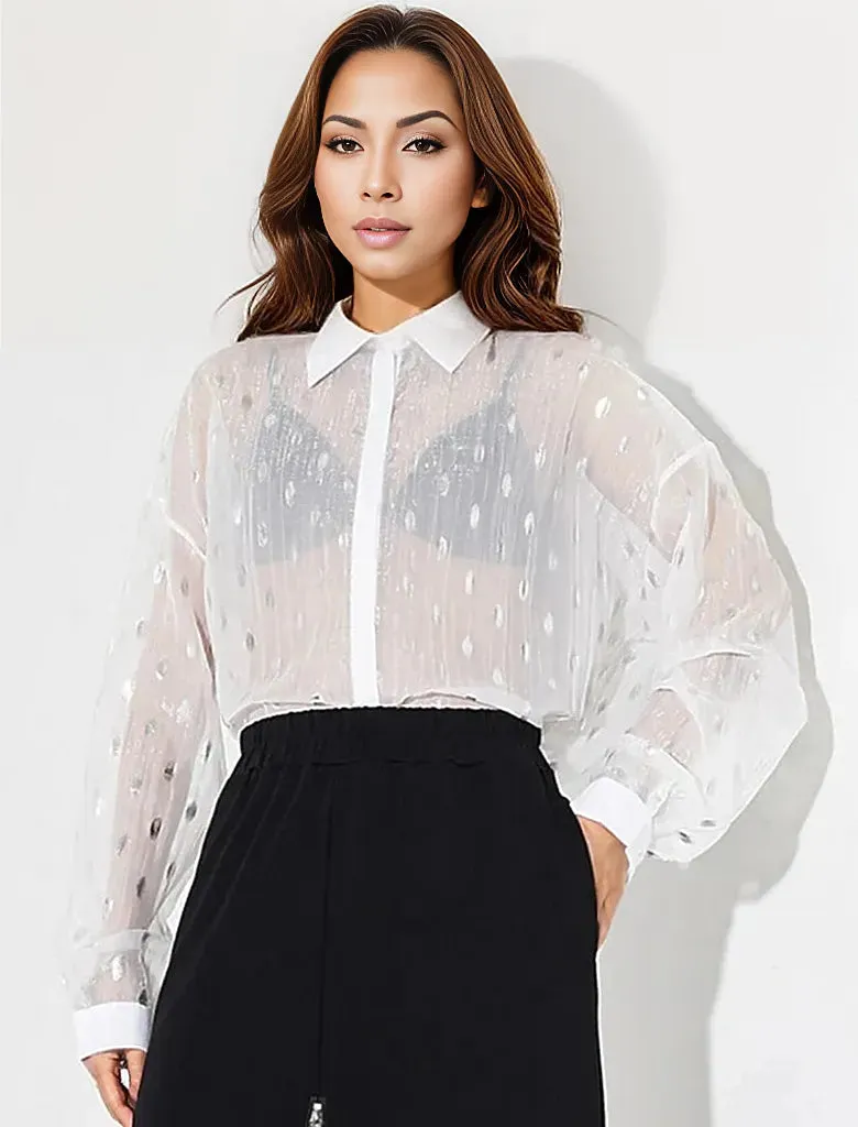 Lite Oversized Fit Shirt-Blouse with Polka Dot Print