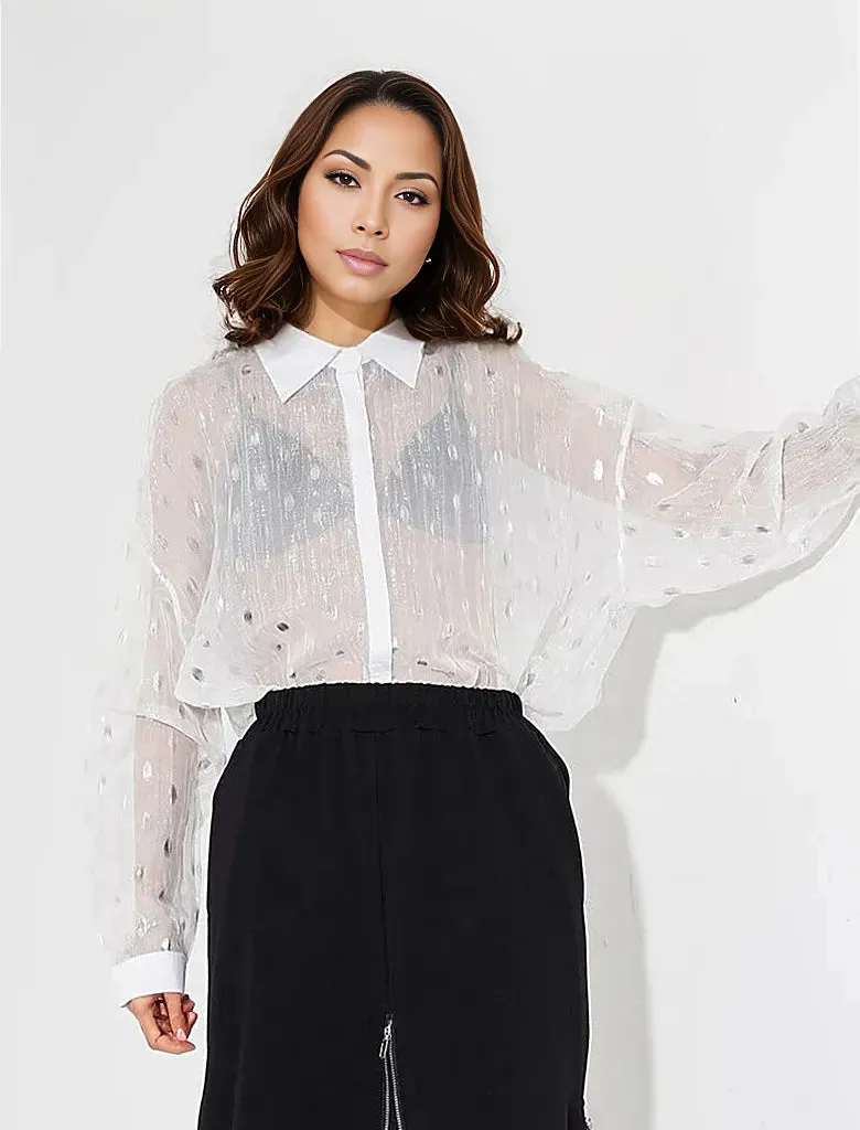 Lite Oversized Fit Shirt-Blouse with Polka Dot Print