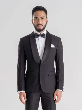 Single Breasted Tuxedo Blazer - Black Plain (Shawl Lapel)