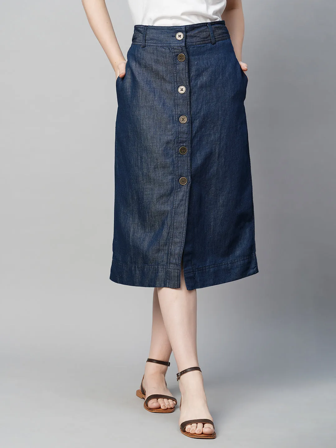 Women's Denim Cotton Linen Regular Fit Skirt